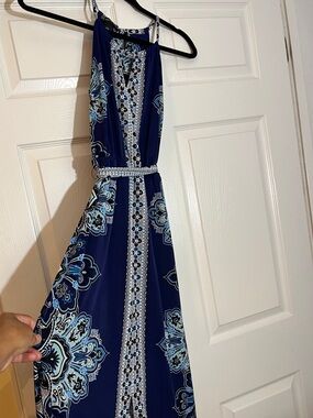 INC International Concepts Navy Blue Paisley Halter Maxi Dress